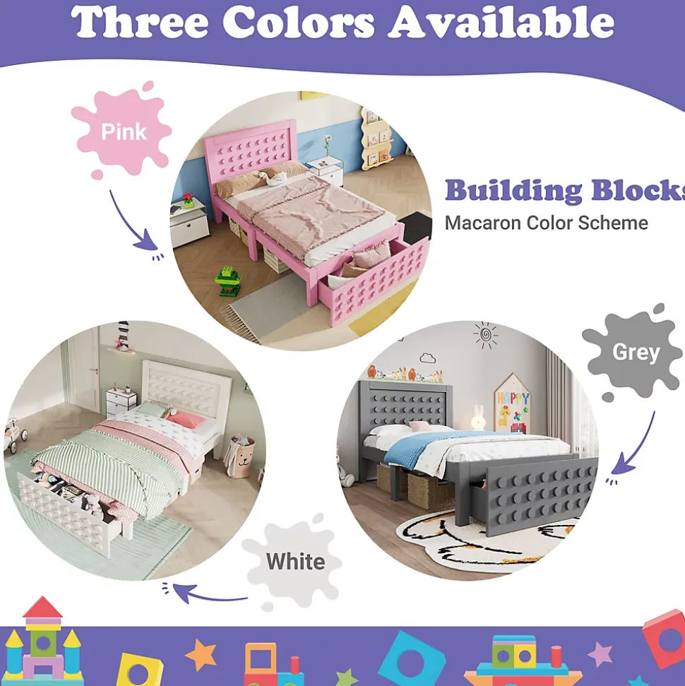 Lit avec rangement 90x200 cm - Lit simple avec tiroirs intégrés et design créatif - en MDF et bois massif - Bleu - Sans matelas