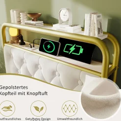 Lit avec Rangement 90x200 cm - Lit Simple Capitonné avec 2 Tiroirs, Ports USB et LED, Matelas Inclus, Velours, Blanc