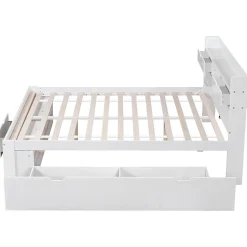 Lit avec Rangement 160x200 cm - Lit Double avec USB et Tiroirs, Armoire Intégrée - Sans Matelas - Bois Blanc