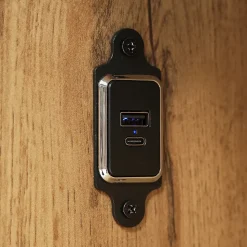 Lit avec rangement 160x200 cm - Lit double avec éclairage LED et USB - Bois massif + MDF - Sans Matelas - Chêne