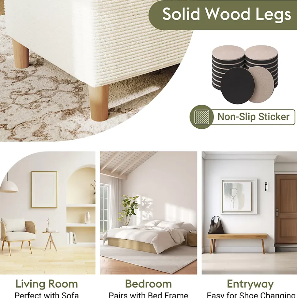 Lit avec rangement 140x200 cm double, tête de lit LED et banc de rangement, velours côtelé, chêne clair et beige, sans matelas