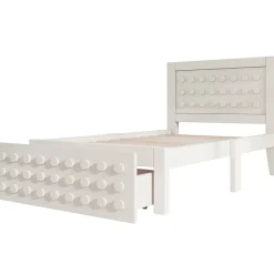 Lit avec rangement 90x190 cm, lit simple design créatif avec tiroirs et sommier inclus, MDF et bois massif, blanc sans matelas