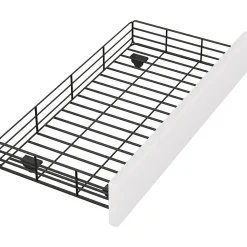 Lit avec rangement 90x200 cm simple capitonné avec 2 tiroirs et tête de lit ondulée cloutée - revêtement en lin beige clair