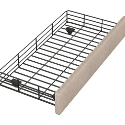 Lit avec rangement 90x200 cm simple capitonné avec 2 tiroirs et tête de lit ondulée cloutée - revêtement en lin beige foncé