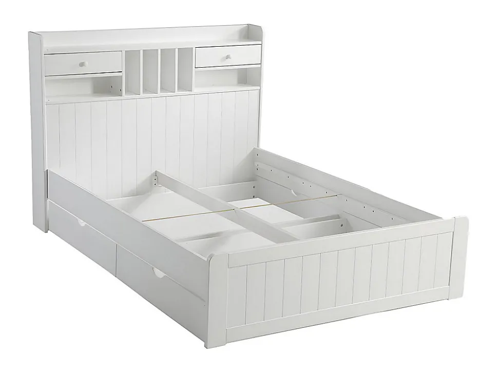 Lit avec rangements 140 x 190 cm - Blanc - MEDERICK