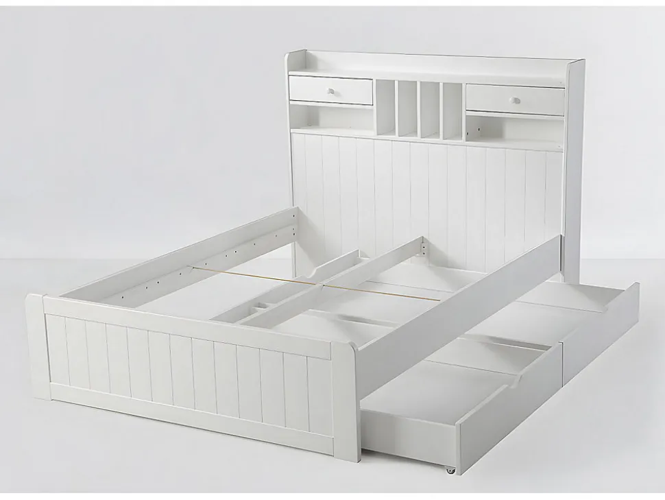 Lit avec rangements 140 x 190 cm - Blanc - MEDERICK