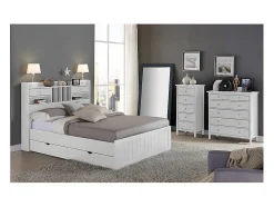 Lit avec rangements 140 x 190 cm - Blanc - MEDERICK