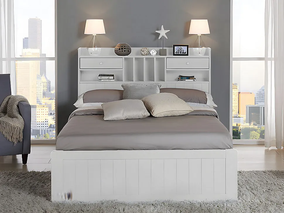 Lit avec rangements 140 x 190 cm - Blanc - MEDERICK