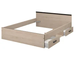 Lit avec rangements 140 x 190 cm - 2 tiroirs et 1 niche - Coloris : Naturel + Sommier - PABLO