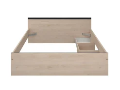 Lit avec rangements 140 x 190 cm - 2 tiroirs et 1 niche - Coloris : Naturel + Sommier - PABLO