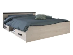 Lit avec rangements 140 x 190 cm - 2 tiroirs et 1 niche - Coloris : Naturel - PABLO