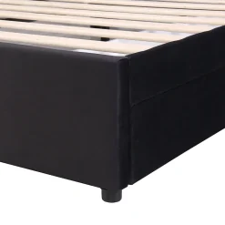 Lit avec Rangements 160x200, Lit Double Capitonné en Velours Noir avec 2 Tiroirs