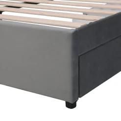 Lit avec Rangements 140x200, Lit Double Capitonné avec 2 Tiroirs, Velours Gris