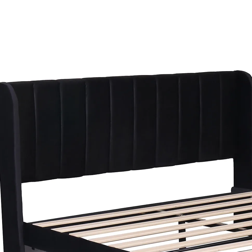 Lit avec Rangements 140x200, Lit Double Capitonné avec 2 Tiroirs, Velours Noir