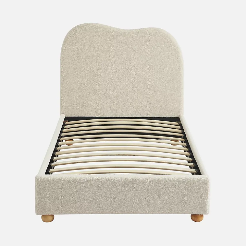 Lit avec sommier à lattes et tête de lit. blanc finition bouclette. L204 x P98 x H96.5cm