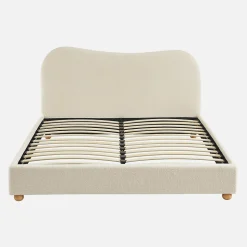 Lit avec sommier à lattes et tête de lit. blanc finition bouclette. L214.5 x P168 x H97cm