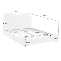 Lit avec sommier à lattes et tête de lit. blanc finition bouclette. L203 x P148 x H97cm