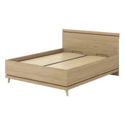 Lit avec sommier NOKI 180x200 cm chene clair et moka Style scandinave