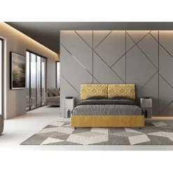 Lit avec sommier rembourré 160x210 en tissu Agata 3 jaune Mados