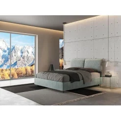 Lit avec sommier rembourré 160x200 Aragona 7 tissu bleu clair Mados
