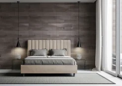 Lit avec sommier rembourré 160x200 Agueda sable microfibre