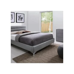 Lit avec sommier THOMAS 160x200 en simili cuir, coloris gris 215 x 99,5 x 165 cm