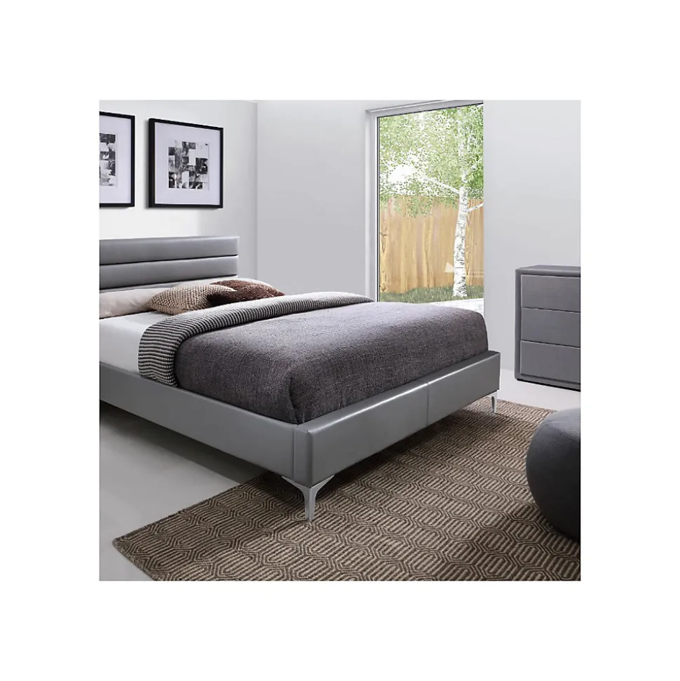 Lit avec sommier THOMAS 160x200 en simili cuir, coloris gris 215 x 99,5 x 165 cm