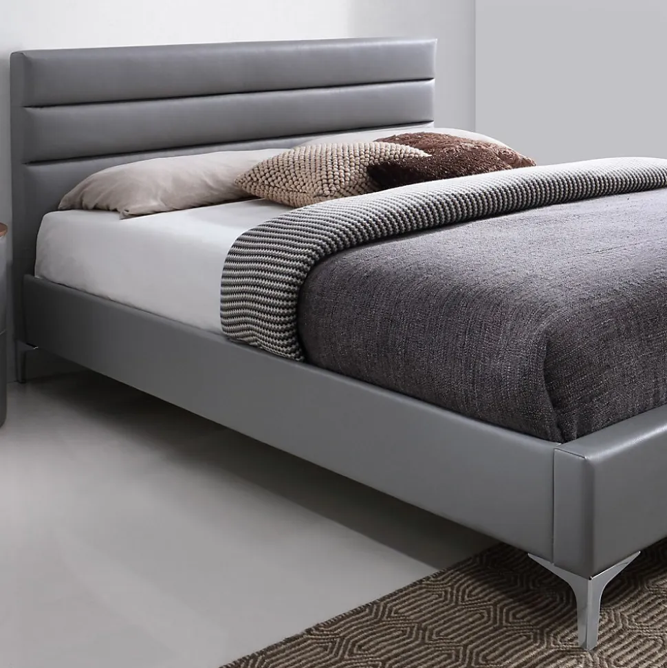 Lit avec sommier THOMAS 160x200 en simili cuir, coloris gris 215 x 99,5 x 165 cm