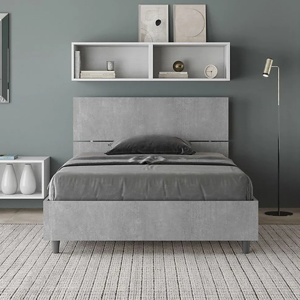 Lit avec sommier 120x190, tête de lit droite en béton Demas