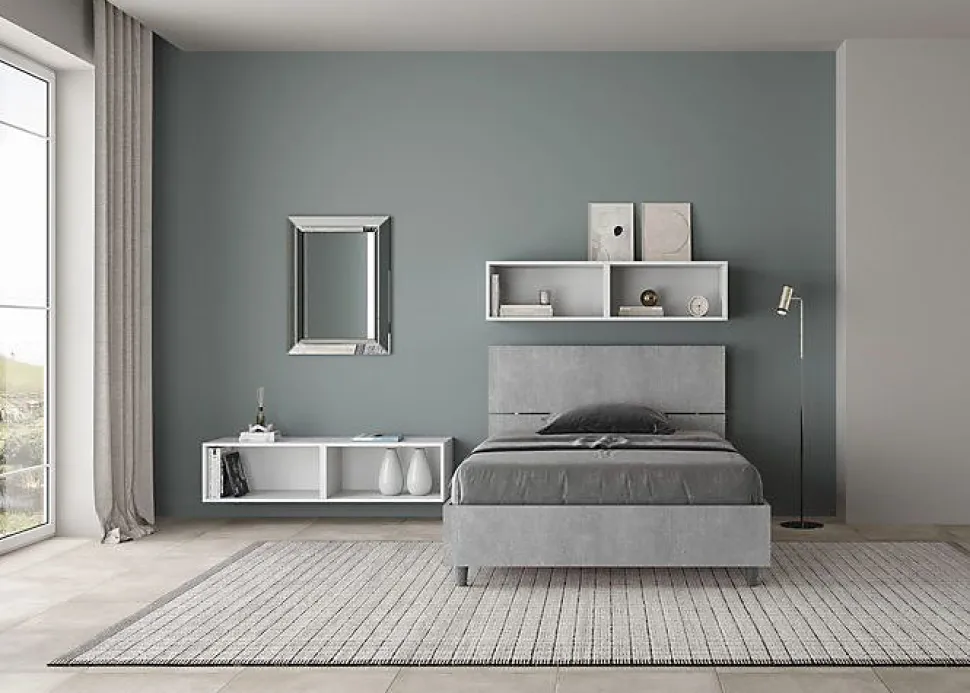 Lit avec sommier 120x190, tête de lit droite en béton Demas