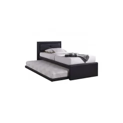 Lit avec tiroir-lit RODAN 90x200 cm en simili cuir coloris noir, sommier inclus.