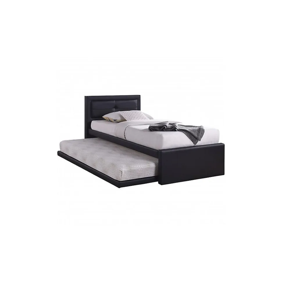 Lit avec tiroir-lit RODAN 90x200 cm en simili cuir coloris noir, sommier inclus.