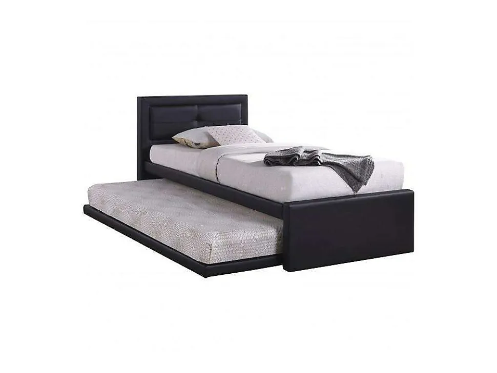 Lit avec tiroir-lit RODAN 90x200 cm en simili cuir coloris noir, sommier inclus.