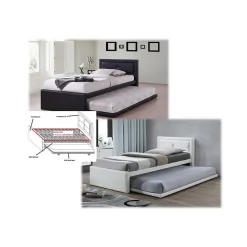 Lit avec tiroir-lit RODAN 90x200 cm Similicuir blanc Sommier inclus Style moderne