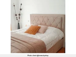 Lit avec tiroirs 180 x 200 cm - Tissu velours - Beige - LEOPOLD