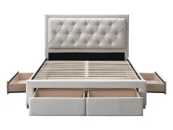 Lit avec tiroirs 160 x 200 cm - Tissu - Beige + Matelas - LEOPOLD