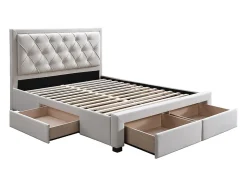 Lit avec tiroirs 160 x 200 cm - Tissu - Beige - LEOPOLD