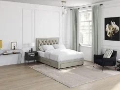 Lit avec tiroirs 140 x 190 cm - Tissu velours - Beige - LEOPOLD