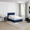 Lit avec tiroirs 160 x 200 cm - Tissu velours bleu + Matelas - LEOPOLD