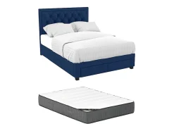 Lit avec tiroirs 160 x 200 cm - Tissu velours bleu + Matelas - LEOPOLD