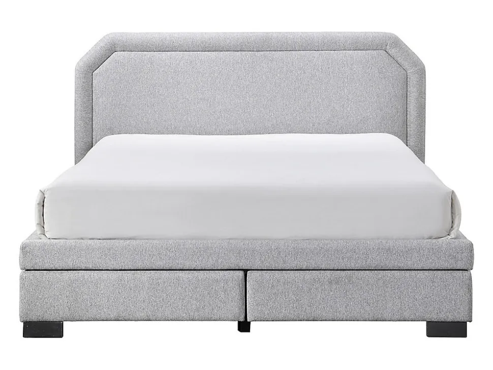 Lit avec tiroirs 160 x 200 cm - Tissu - Gris clair + Matelas - INASTO