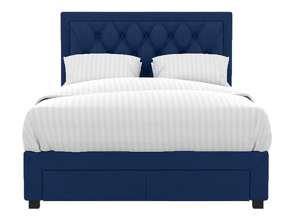 Lit avec tiroirs 160 x 200 cm - Tissu velours bleu - LEOPOLD