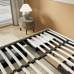 Lit avec tiroirs 140 x 200 cm, Sommier à lattes en bois, Cadre en tissu blanc