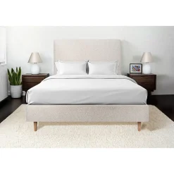 Lit avec tête de lit bouclette et sommier tapissier - Lit en bois massif