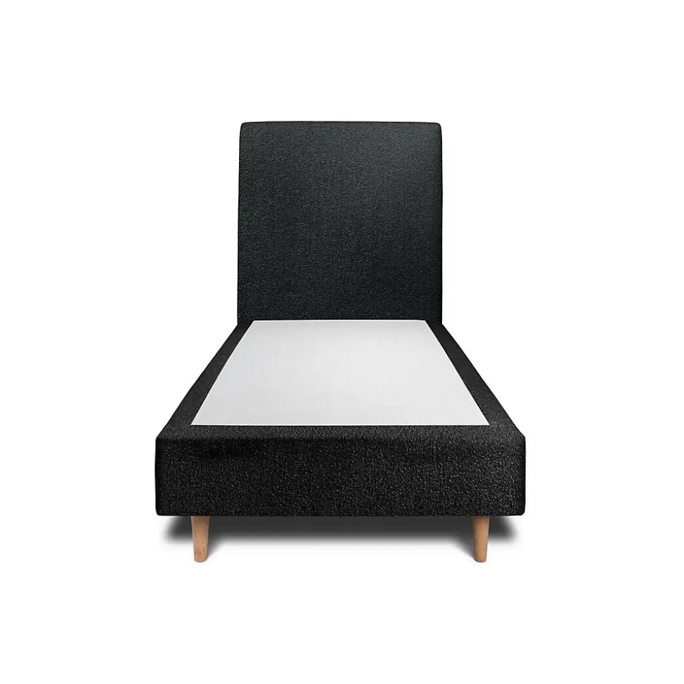 Lit avec tête de lit bouclette et sommier tapissier - Lit en bois massif