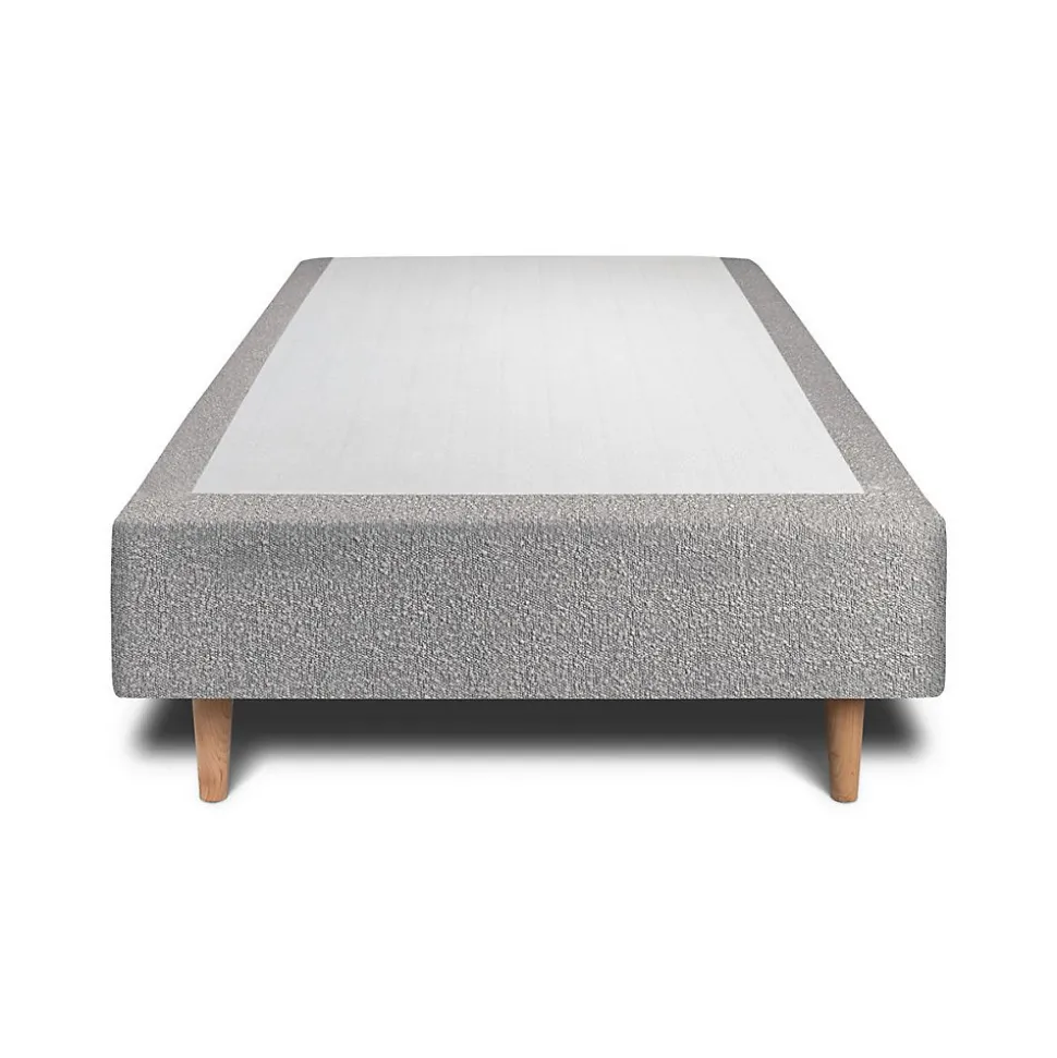 Lit avec tête de lit bouclette et sommier tapissier - Lit en bois massif