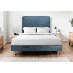 Lit avec tête de lit bouclette et sommier tapissier - Lit en bois massif