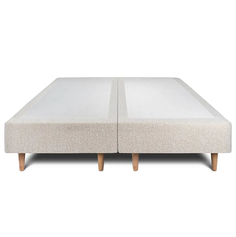 Lit avec tête de lit bouclette et sommier tapissier - Lit en bois massif