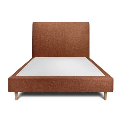 Lit avec tête de lit bouclette et sommier tapissier - Lit en bois massif