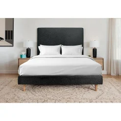 Lit avec tête de lit bouclette et sommier tapissier - Lit en bois massif